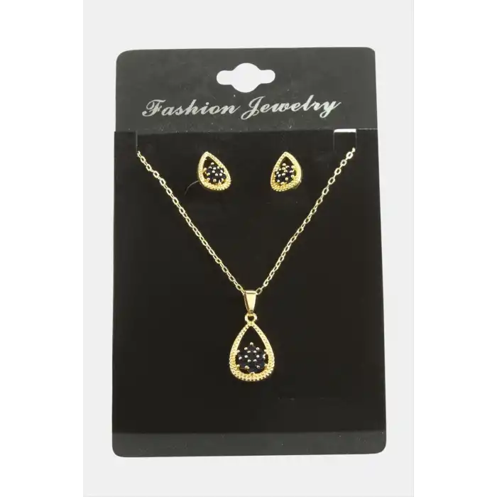Oval Kartanesi Zirkon Taşlı Set Kolye