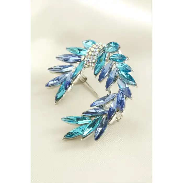 Oval Kristal Taşlı Broş