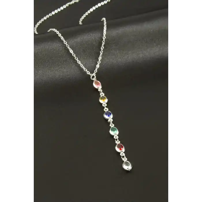 Oval Kristal Taşlı Y Kolye