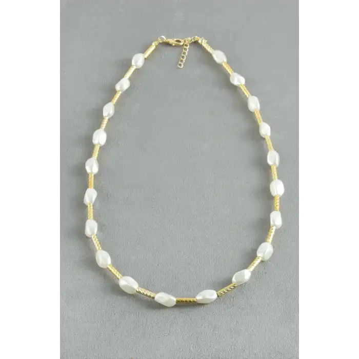 Oval Metal İnci Kolye