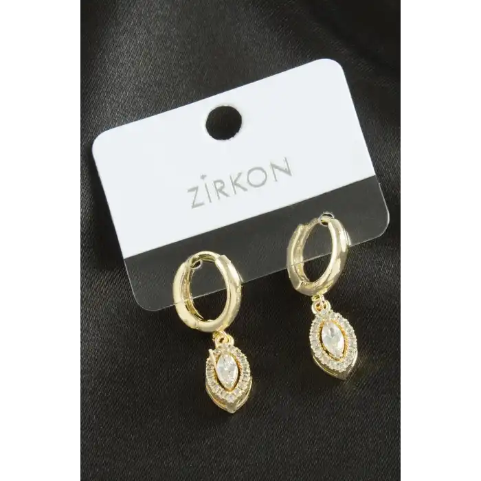 Oval Zirkon Taşlı Küpe