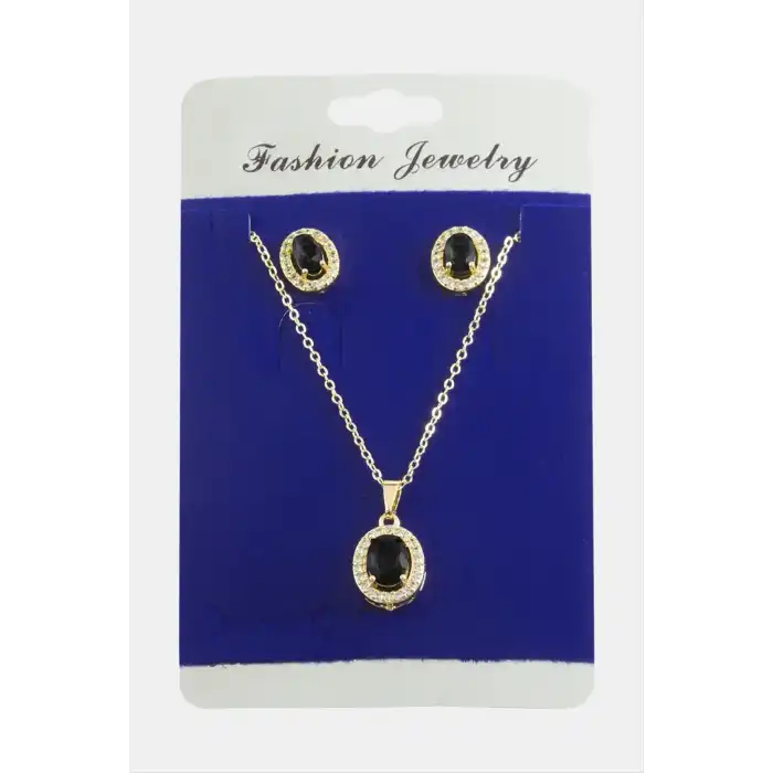 Oval Zirkon Taşlı Set Kolye