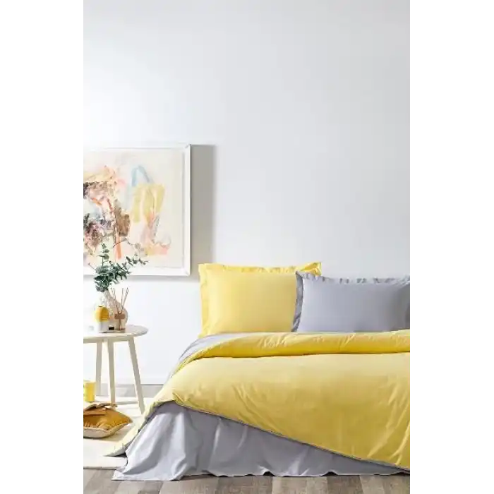 Özdilek Çift Kişilik Ranforce Nevresim Takımı Colormix Sarı Gri