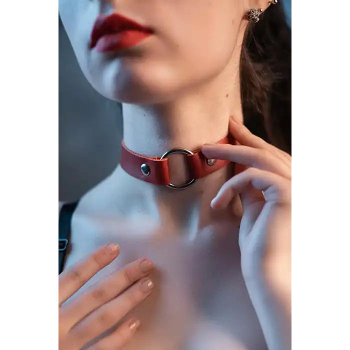 Özel Tasarım Kırmızı Deri Boyunluk Harness 1074