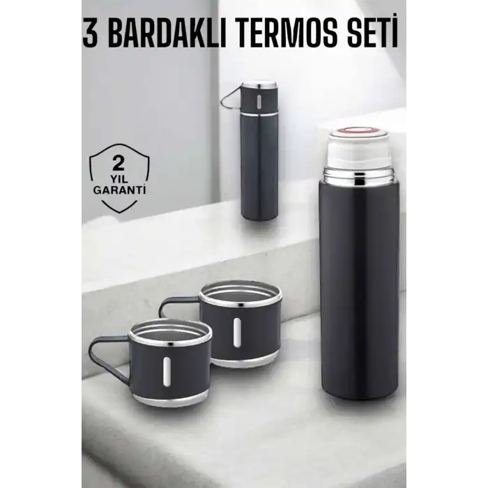 Paslanmaz Çelik 3’lü Termos Seti Vakumlu ve 8 Saat Isı Koruma
