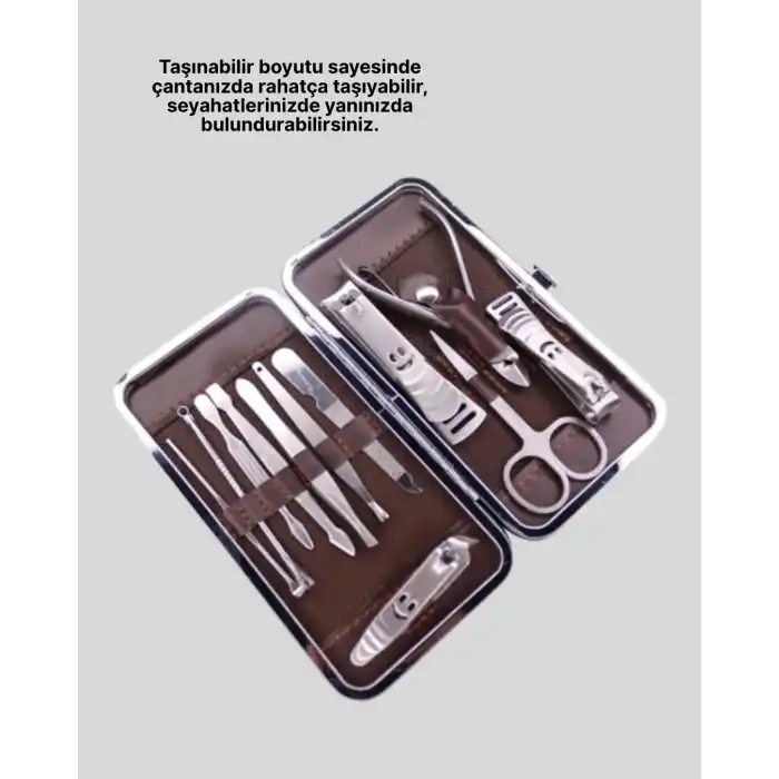 Paslanmaz Çelik Çok Fonksiyonlu 12 Manikür Seti