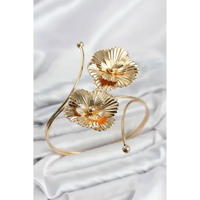 Pazu Bileklik Gold Renk Pirinç Çiçek Model