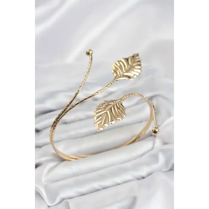 Pazu Bileklik Gold Renk Pirinç Yaprak Model