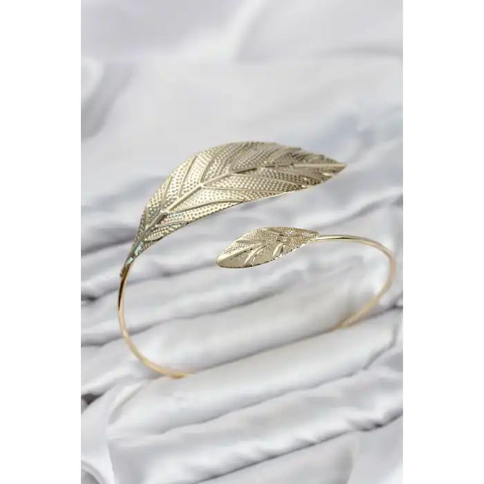 Pazu Bileklik Gold Renk Pirinç Yaprak Model