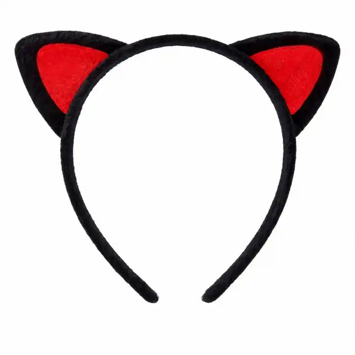 Peluş Kedi Kulaklı Taç Kırmızı Siyah