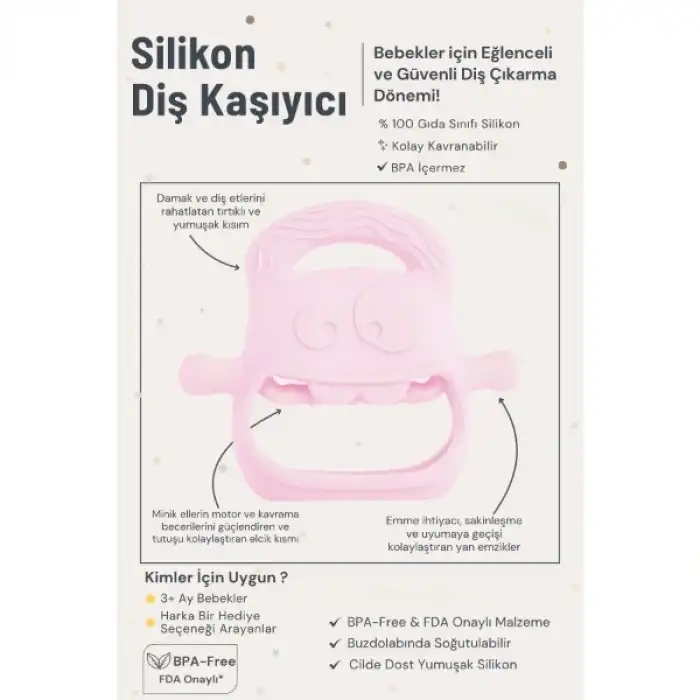 Pembe Bebek Silikon Diş Kaşıyıcı
