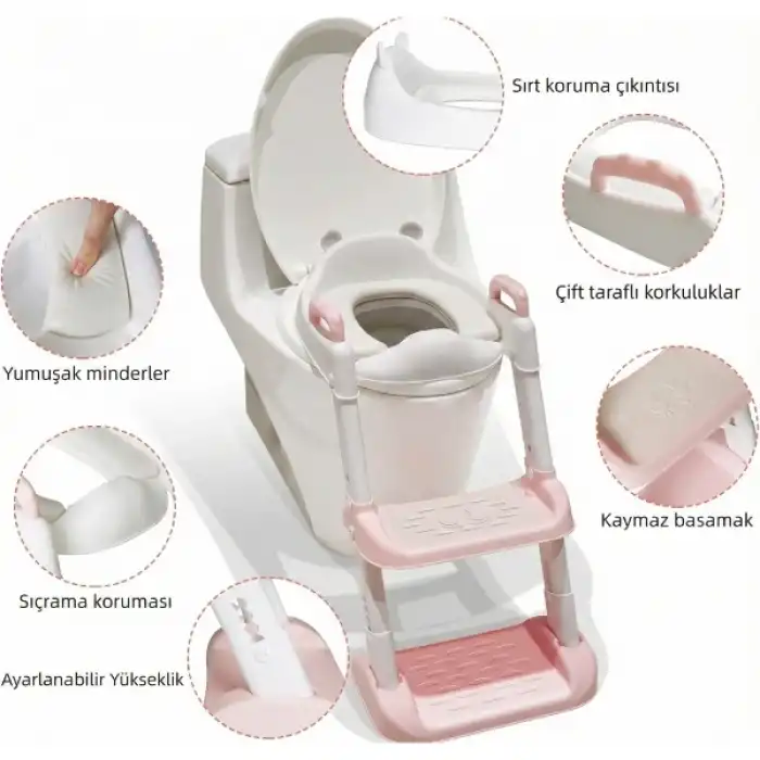 Pembe Merdivenli Çocuk Klozet Tuvalet Eğitimi Atı