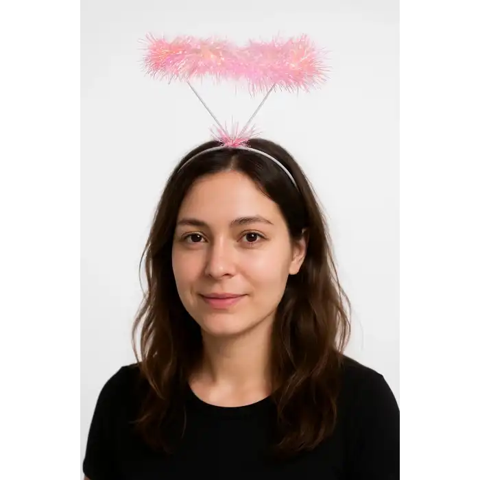 Pembe Metalize Melek Hare Taç Çocuk Yetişkin Uyumlu