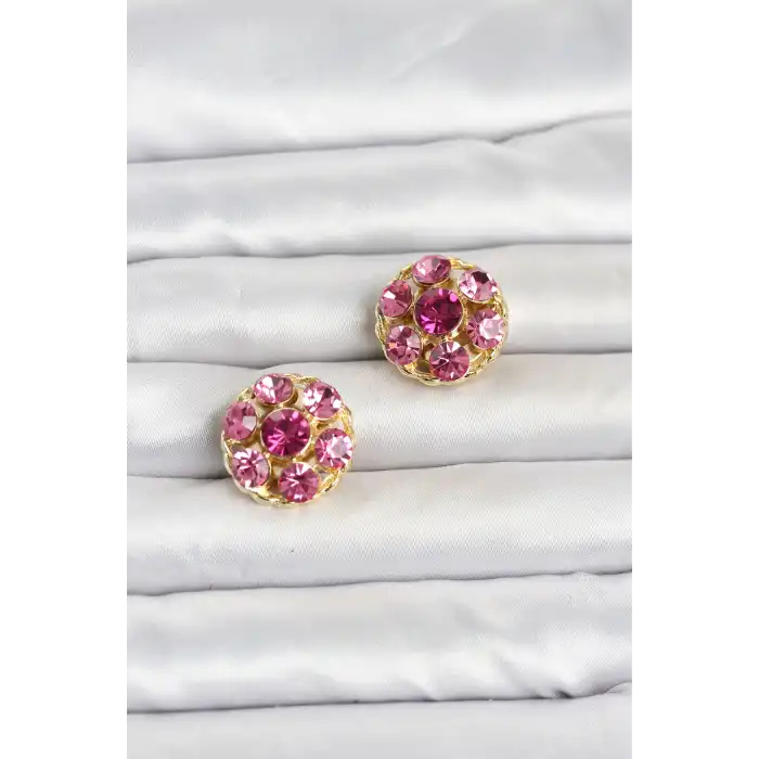 Pembe Zirkon Taşlı Düğme veya Manşet Broşu