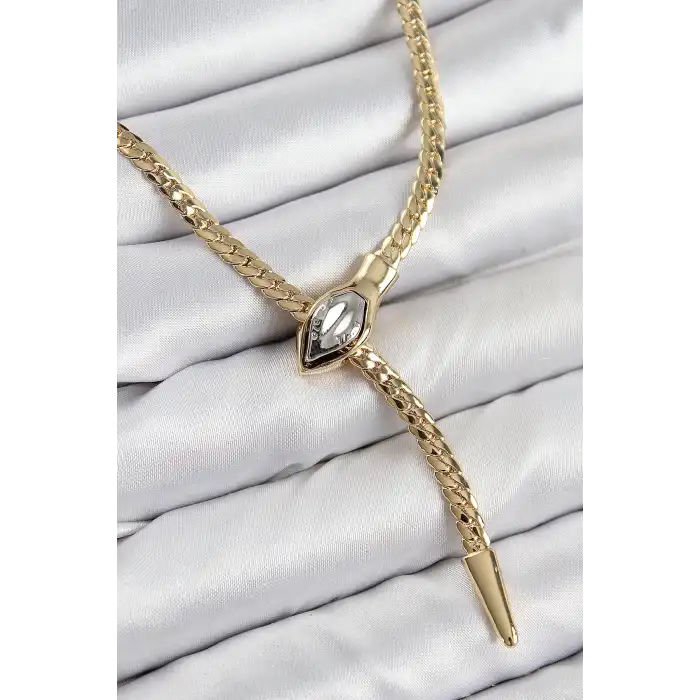 Pirinç Asansörlü Yılan Model Gold Renk Kadın Kolye