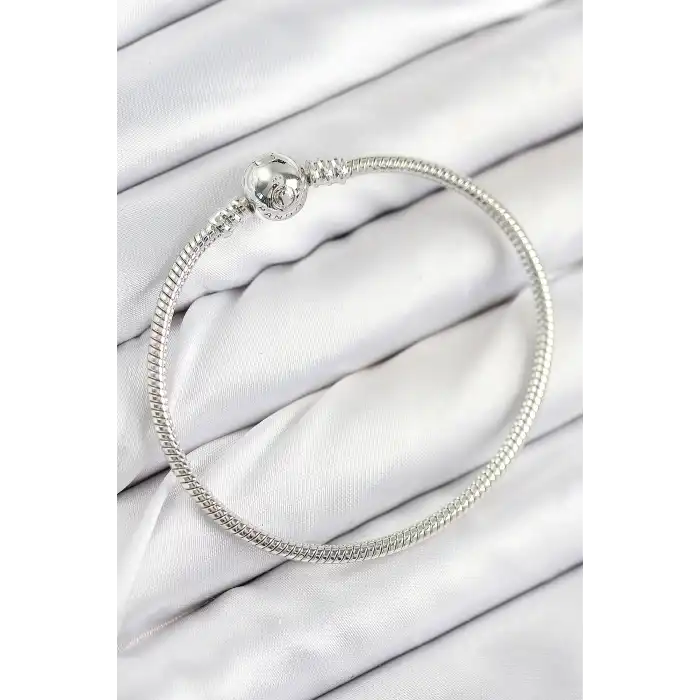 Pirinç Charm Topcuk Model Gümüş Renk Kadın Bileklik