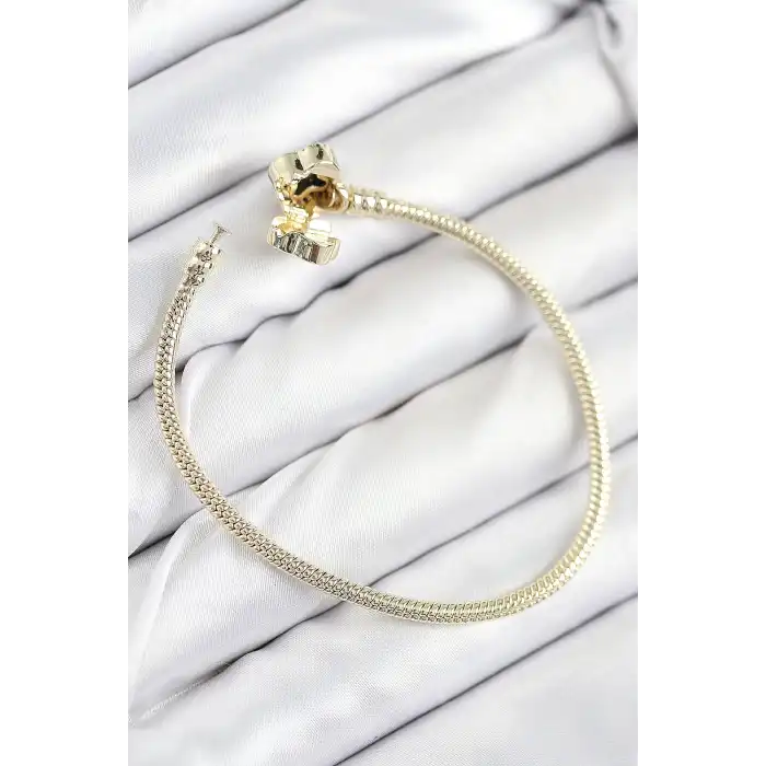 Pirinç Charm Zirkon Taşlı Yonca Model Gold Renk Kadın Bileklik