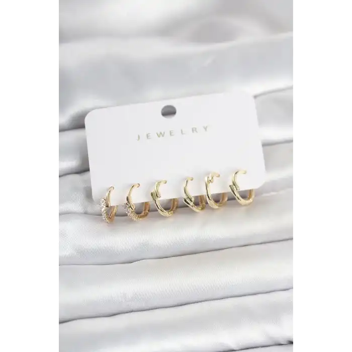 Pirinç Gold Renk Botega Model Kadın Küpe Seti