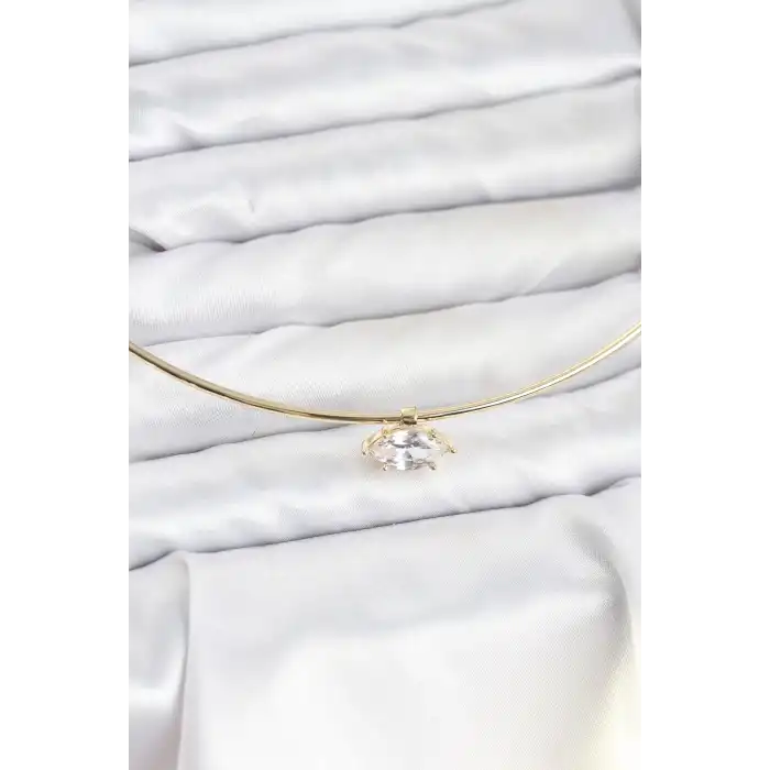 Pirinç Gold Renk Choker Model Zirkon Taşlı Kadın Kolye