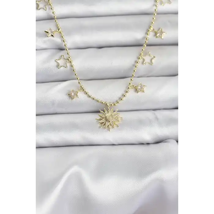 Pirinç Gold Renk Güneş Model Kadın Kolye