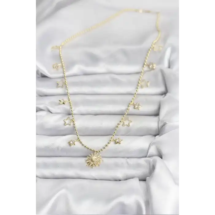 Pirinç Gold Renk Güneş Model Kadın Kolye