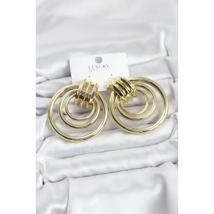 Pirinç Gold Renk Halka Model Vintage Kadın Küpe