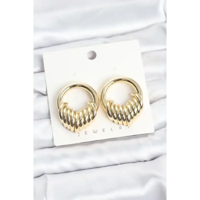 Pirinç Gold Renk Halka Sarmal Model Vintage Kadın Küpe