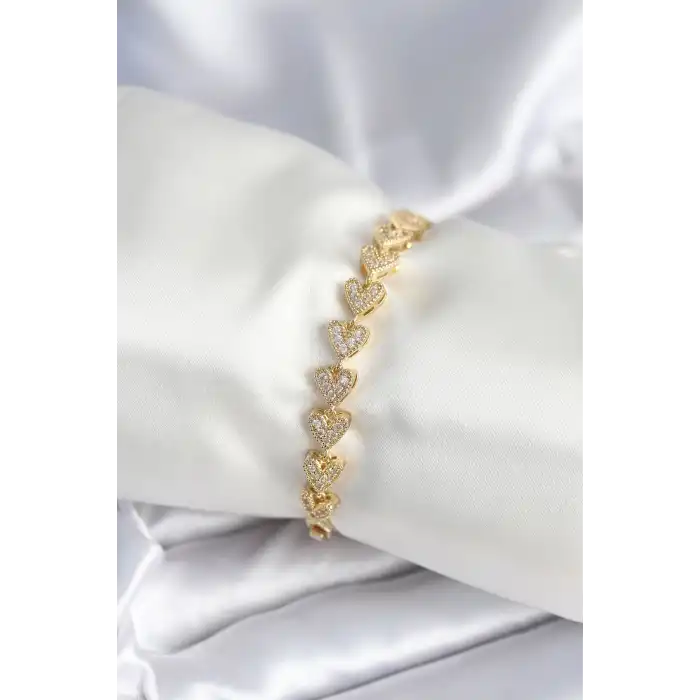 Pirinç Gold Renk Kalp Model Kadın Bileklik