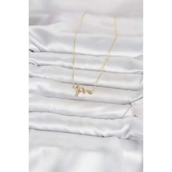 Pirinç Gold Renk Kalp Ritmi Model Kadın Kolye