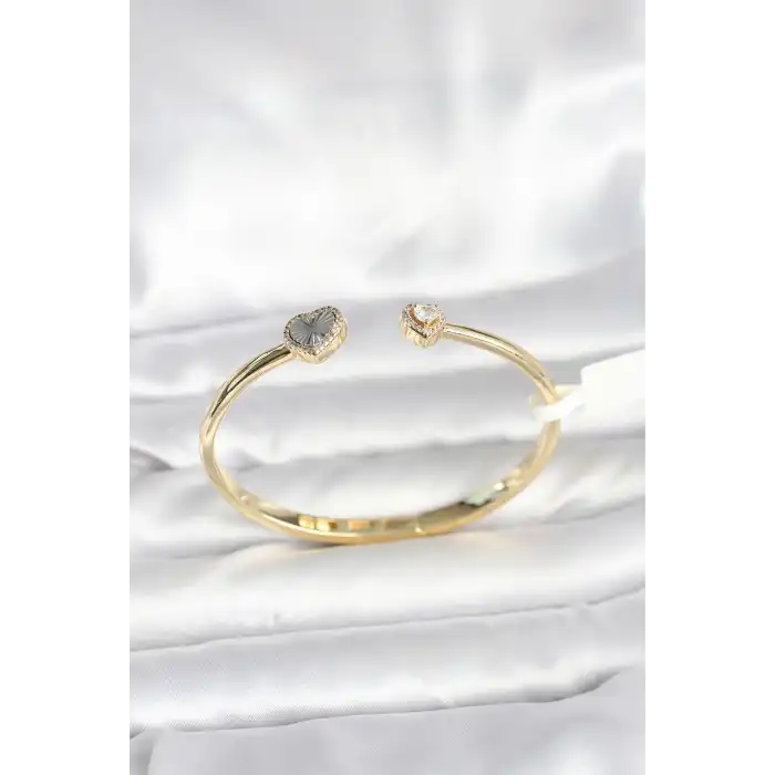 Pirinç Gold Renk Kalpli Model Kadın Kelepçe Bileklik