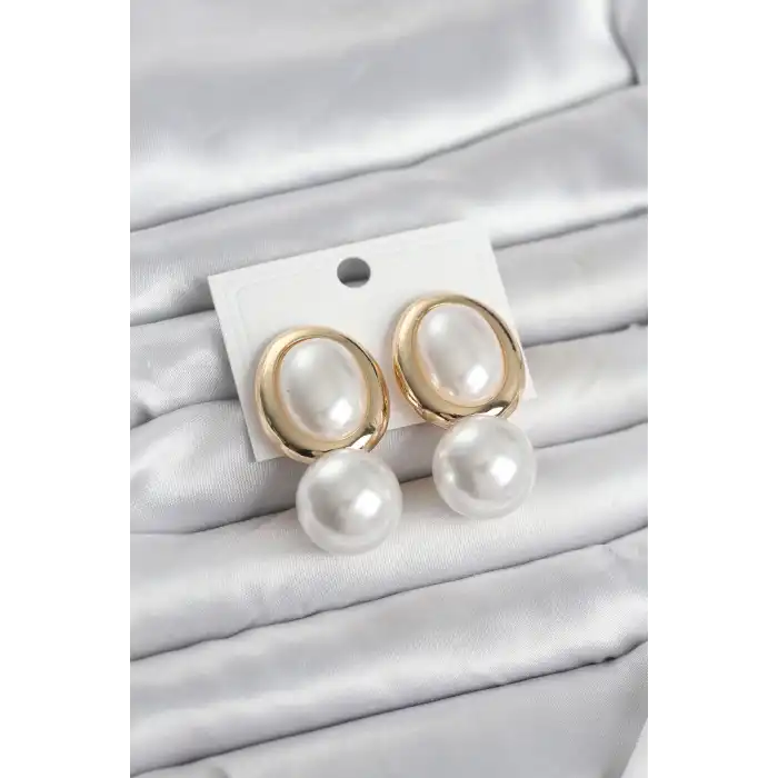 Pirinç Gold Renk Model İncili Kadın Küpe