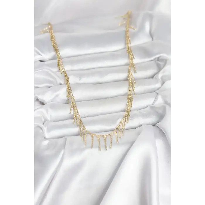 Pirinç Gold Renk Saçaklı Model Kadın Kolye