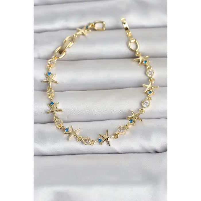 Pirinç Gold Renk Sıralı Deniz Yıldızı Model Kadın Bileklik