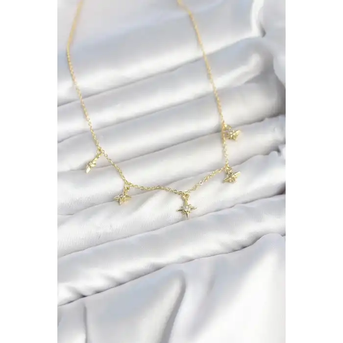 Pirinç Gold Renk Sıralı Minimal Kutup Yıldızı Model Kadın Kolye