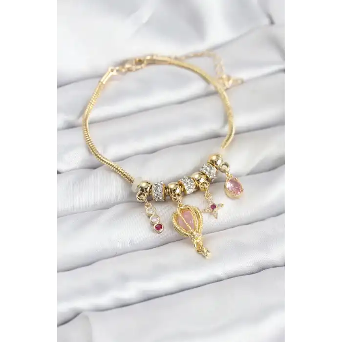Pirinç Gold Renk Uçan Balon Charmlı Kadın Bileklik