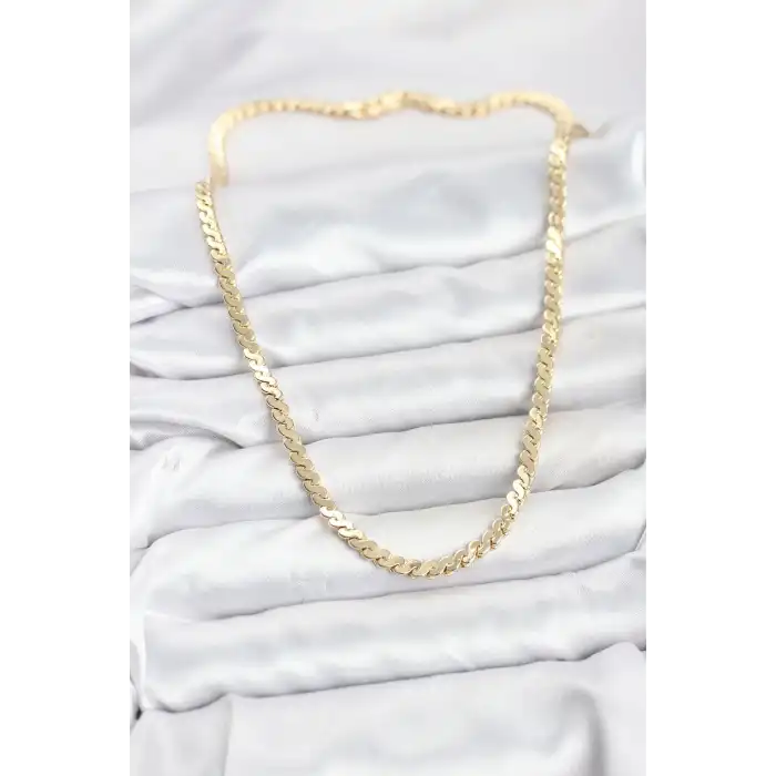 Pirinç Gold Renk Yassı Zincir Kadın Kolye