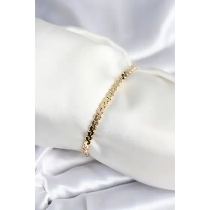 Pirinç Gold Renk Yassı Zincir Model Kadın Bileklik