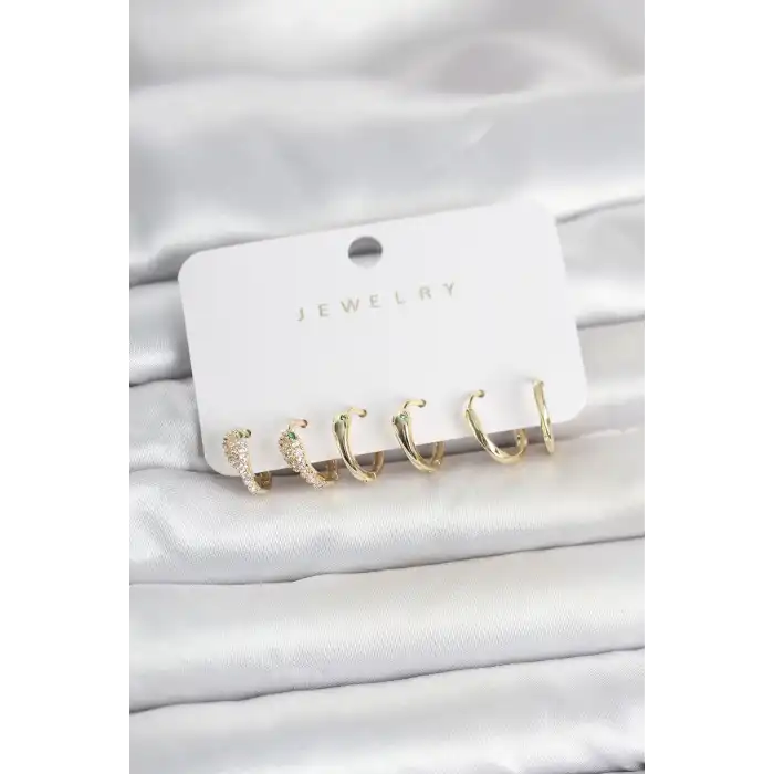 Pirinç Gold Renk Yılan Model Kadın Küpe Seti