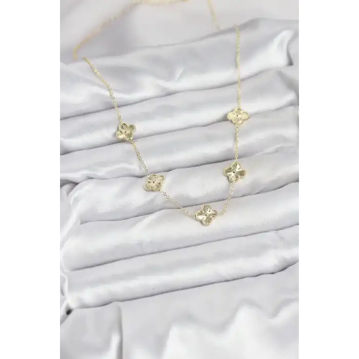 Pirinç Gold Renk Yonca Kadın Kolye