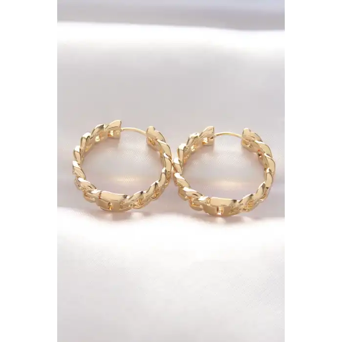 Pirinç Gold Renk Zincir Model Halka Küpe