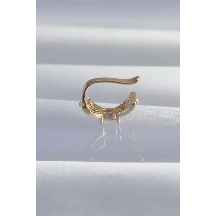 Pirinç Gold Renk Zirkon Taş Kaplama Earcuff Küpe