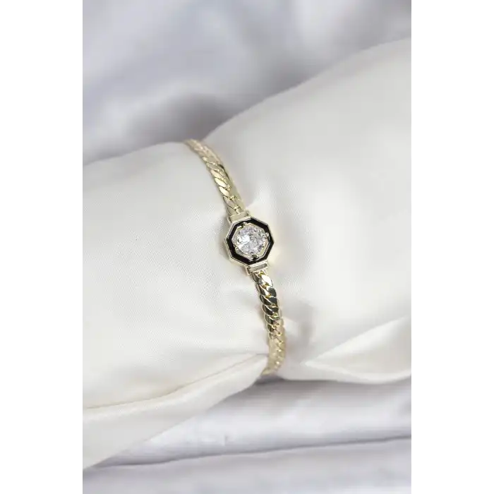 Pirinç Gold Renk Zirkon Taşlı Kadın Bileklik
