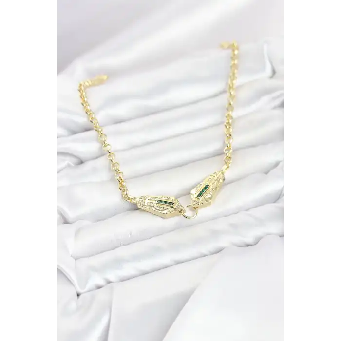 Pirinç Gold Renk Zirkon Taşlı Serenay Kolye