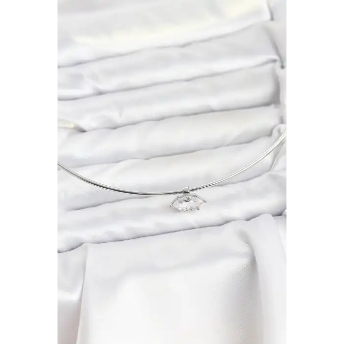 Pirinç Gümüş Renk Choker Model Zirkon Taşlı Kadın Kolye
