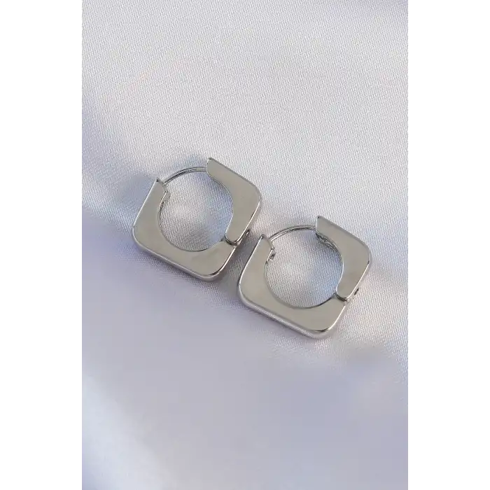Pirinç Gümüş Renk Kare Küpe