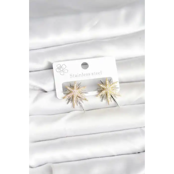 Pirinç Gümüş Renk Kutup Yıldızı Kadın Küpe