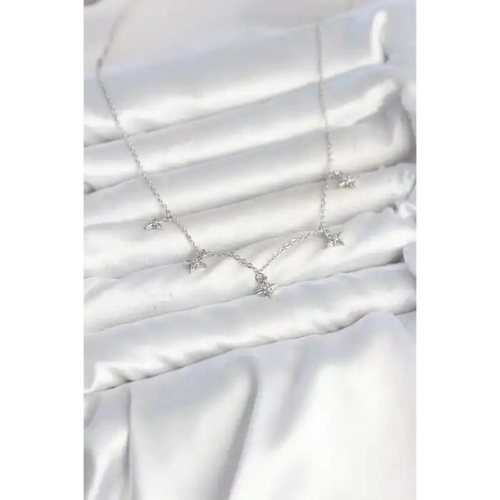 Pirinç Gümüş Renk Sıralı Minimal Kutup Yıldızı Model Kadın Kolye