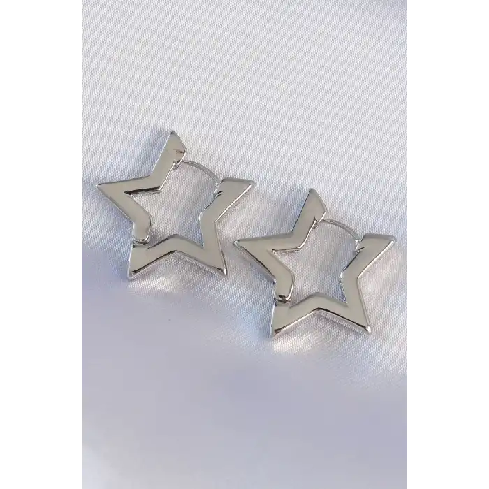 Pirinç Gümüş Renk Yıldız Küpe