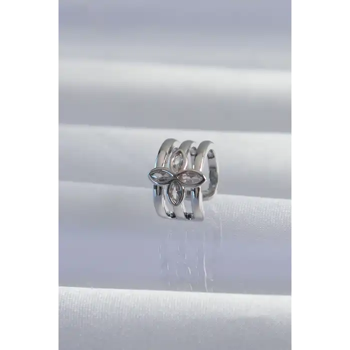 Pirinç Gümüş Renk Yonca Earcuff Küpe