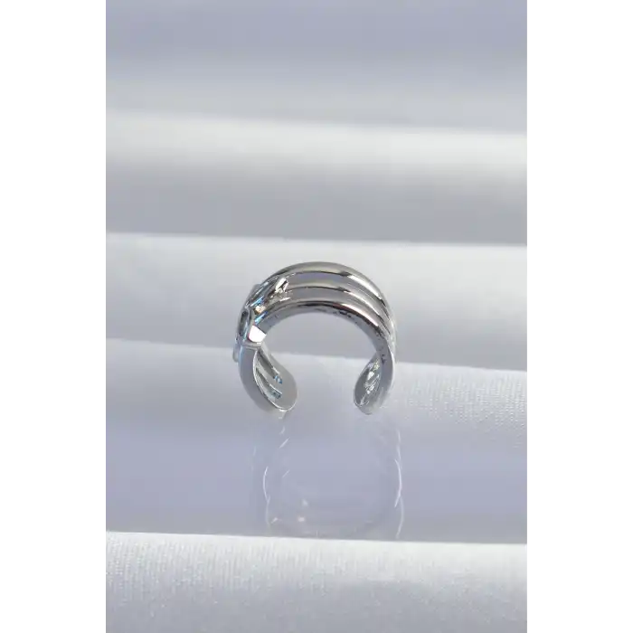 Pirinç Gümüş Renk Yonca Earcuff Küpe